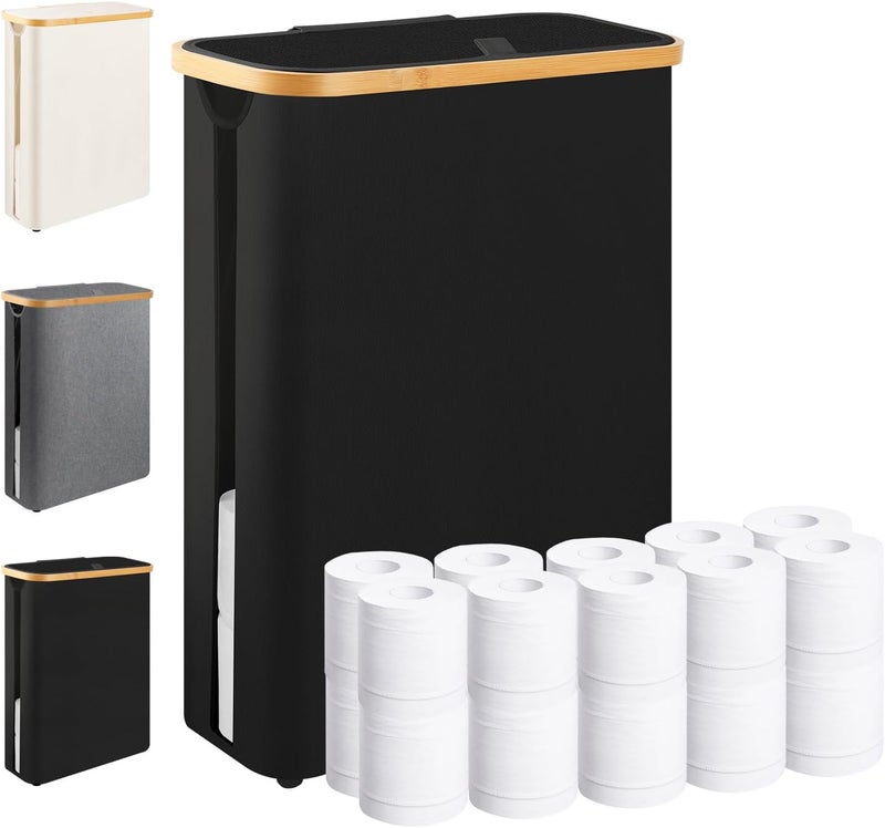 Dotpilgo Extra Large Toilet Paper Storage Basket with Lid 49L Slim Toilet Paper Basket Holder Bin Container Organizer for Bathroom Hold up to 20 Regular Rolls or 15 Mega Rolls - Image 1
